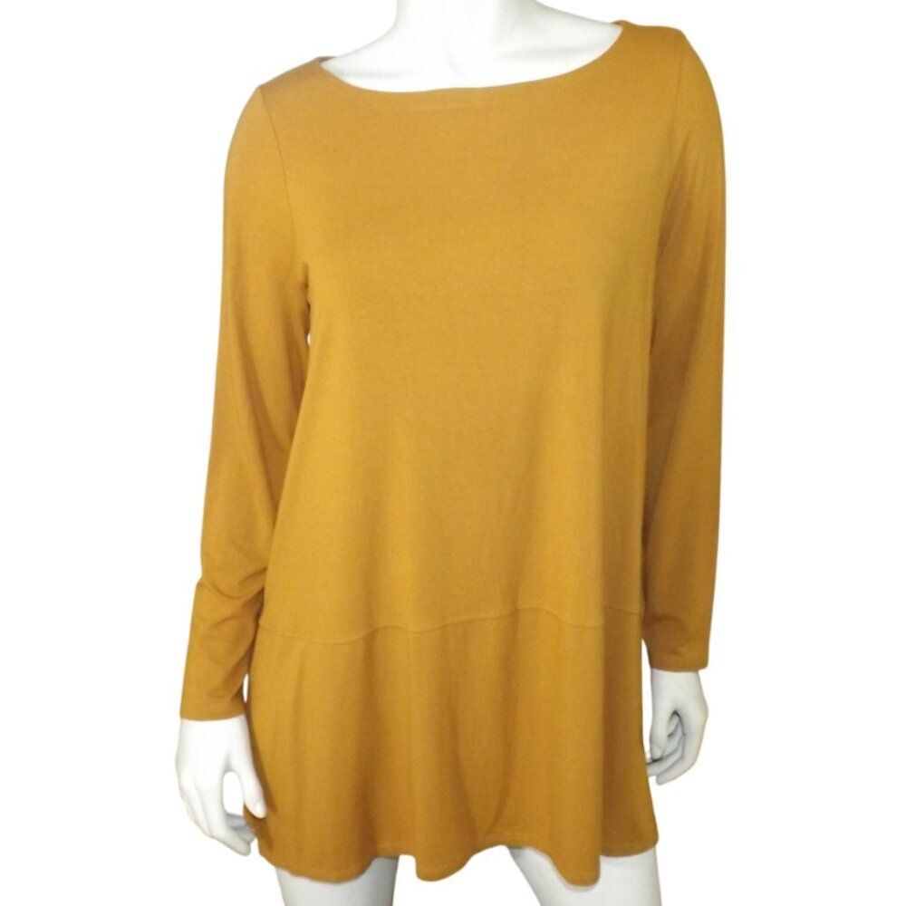 EILEEN FISHER Top/Tunic, L, Goldenrod Jersey, Long sleeves, Accent seam, Bateau